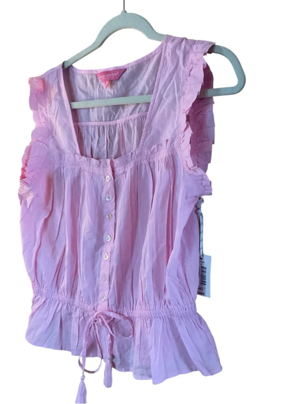 Simply Southern Pink Ruffle Sleeveless Peplum Top Tie Waist Size Small NWT - Picture 3 of 9